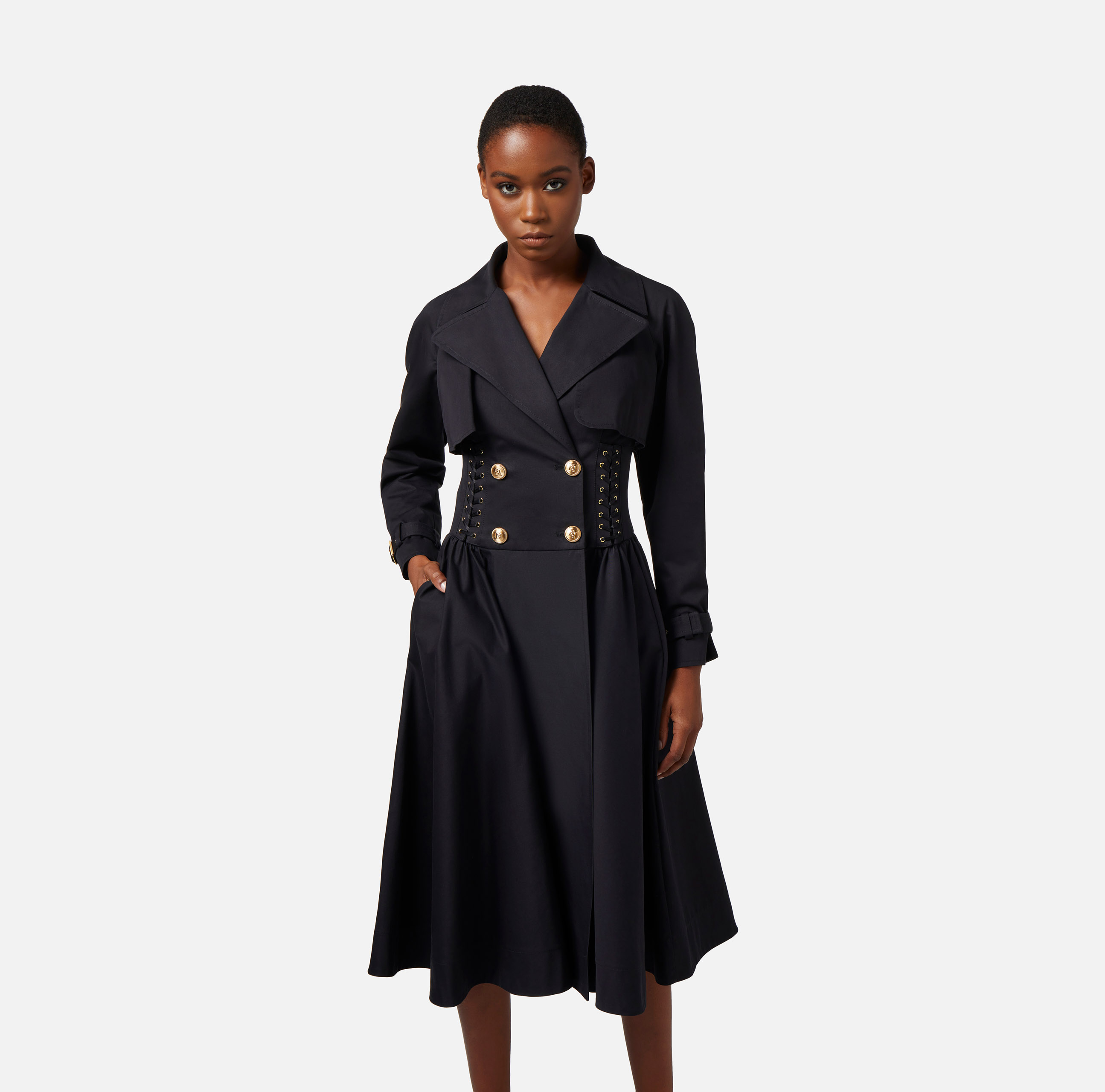 Cotton trench coat in a frock coat design - Elisabetta Franchi