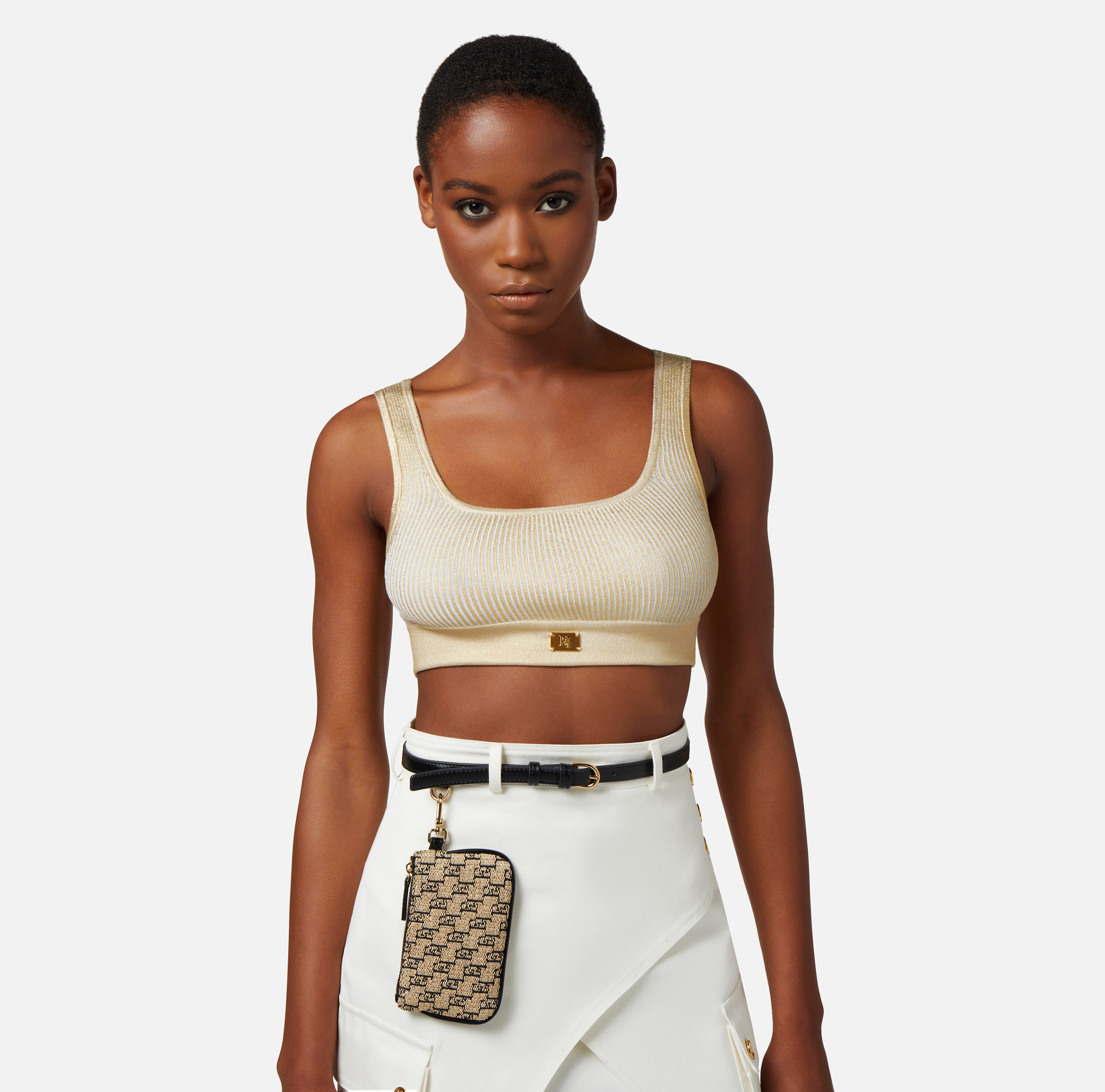 Cropped top in laminated viscose fabric - Elisabetta Franchi