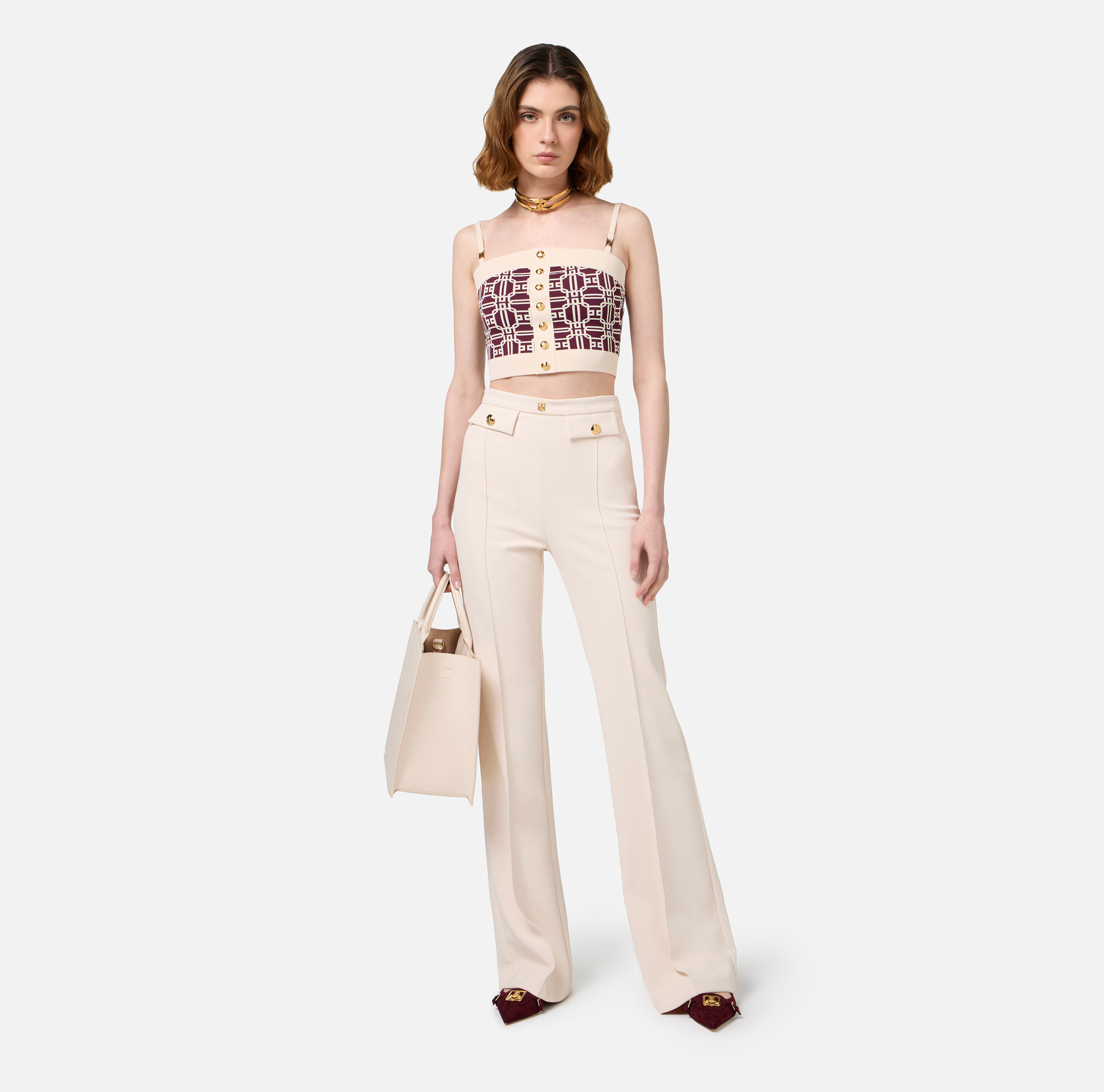 Top con logotipo en misto viscosa jacquard - Elisabetta Franchi