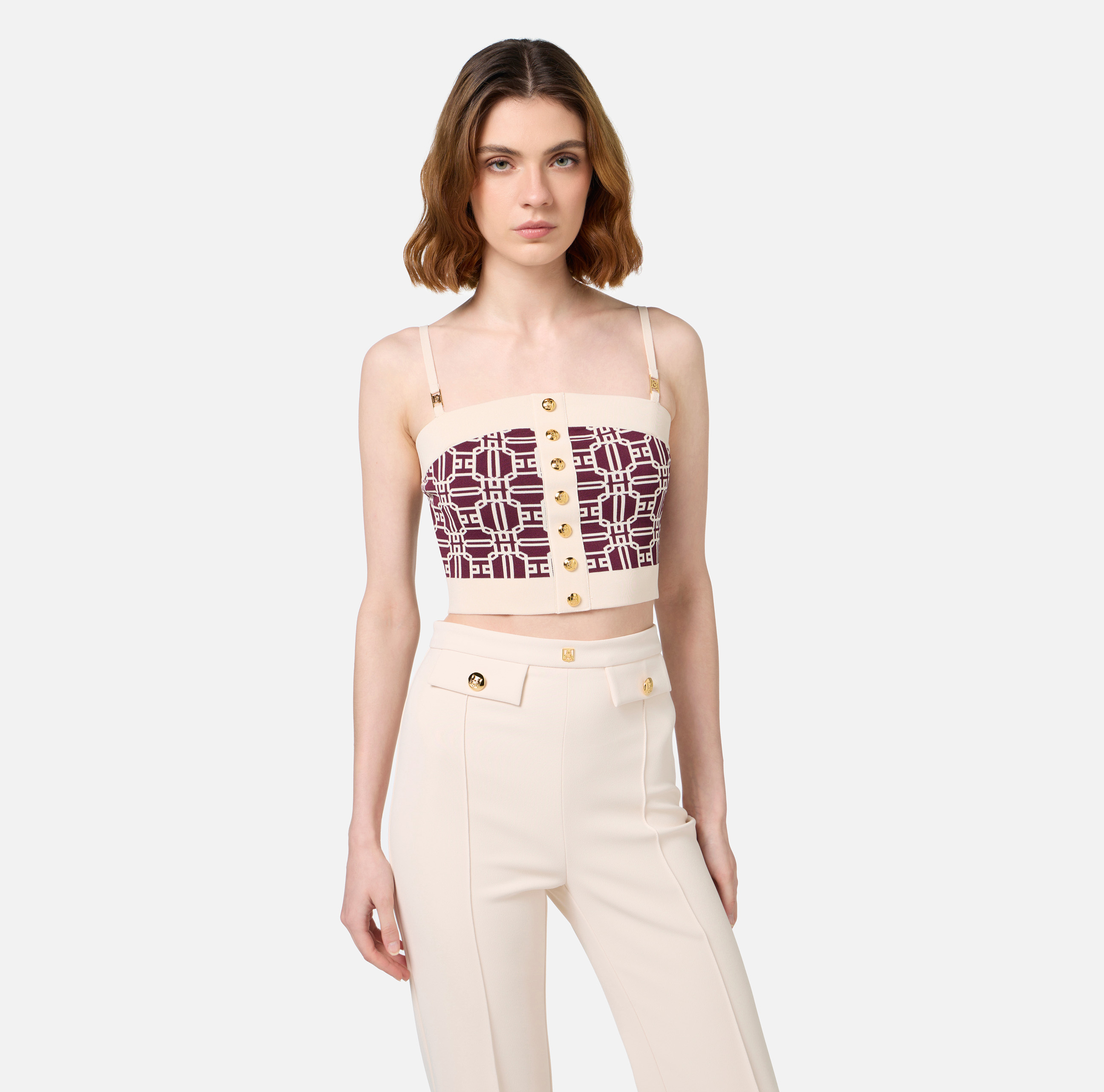 Top à logo en jacquard de mélange de viscose - Elisabetta Franchi