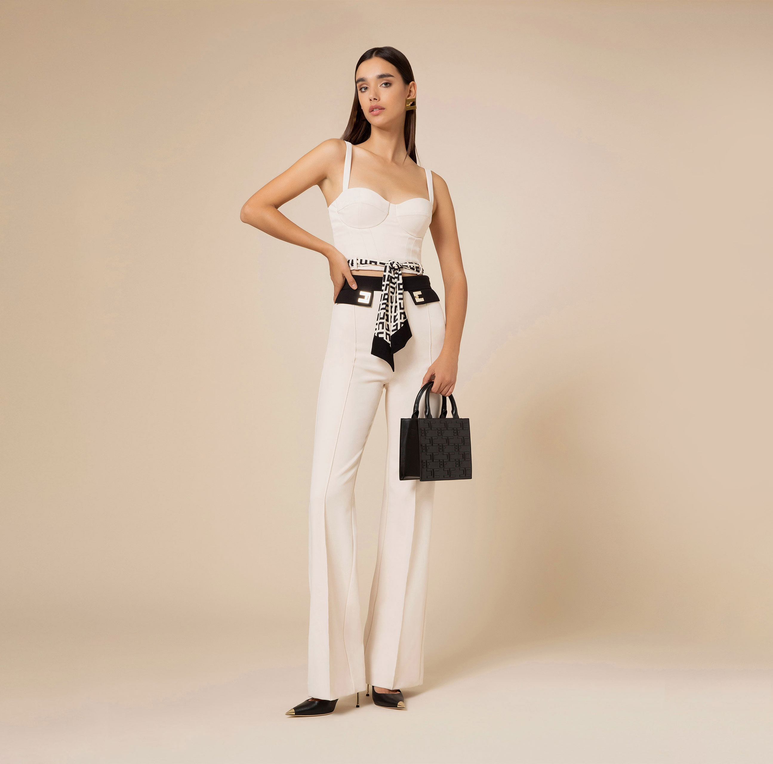 Elisabetta Franchi top donna con dettaglio gioiello nero