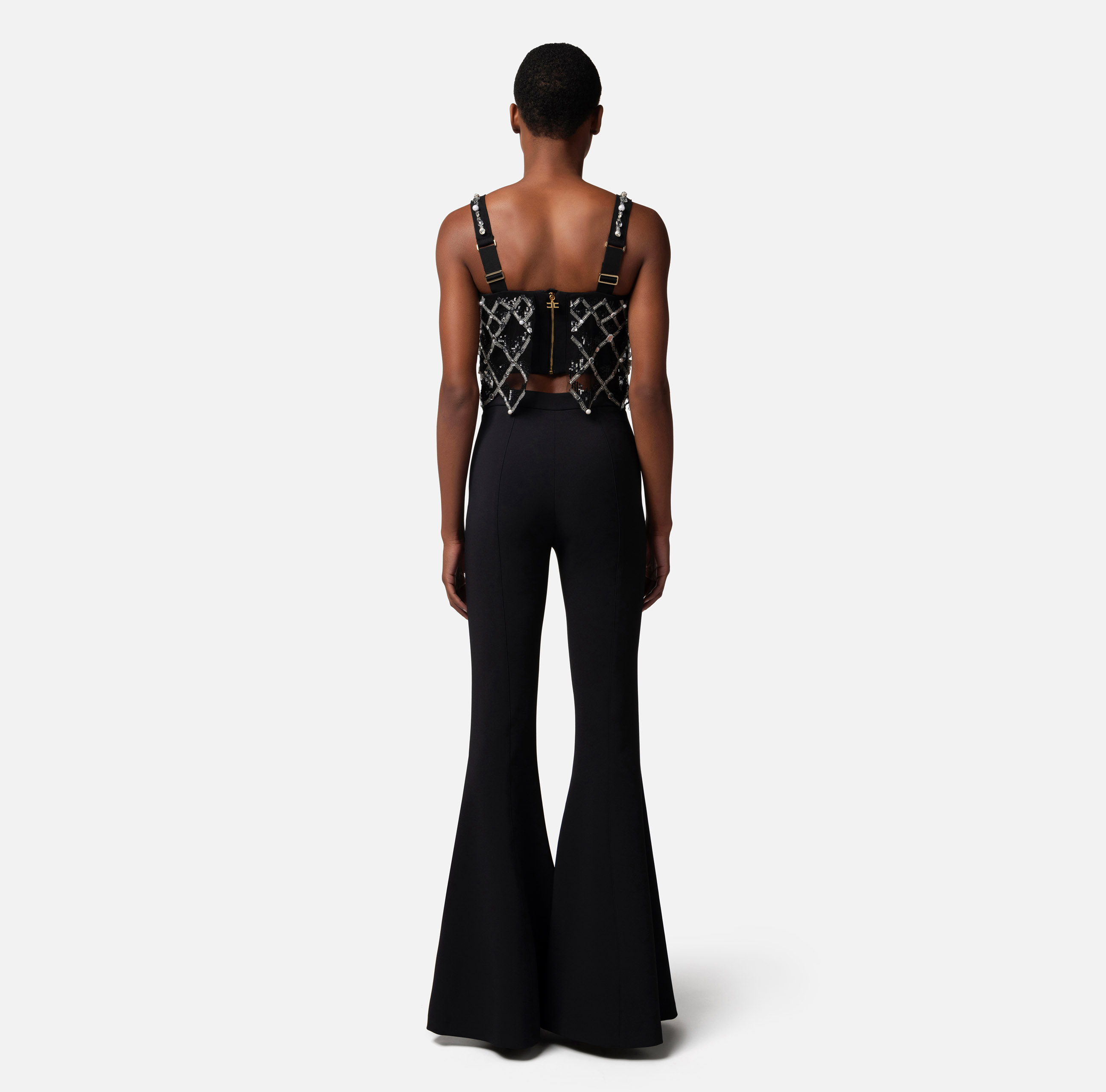 Tulle top with geometric embroidery - Elisabetta Franchi