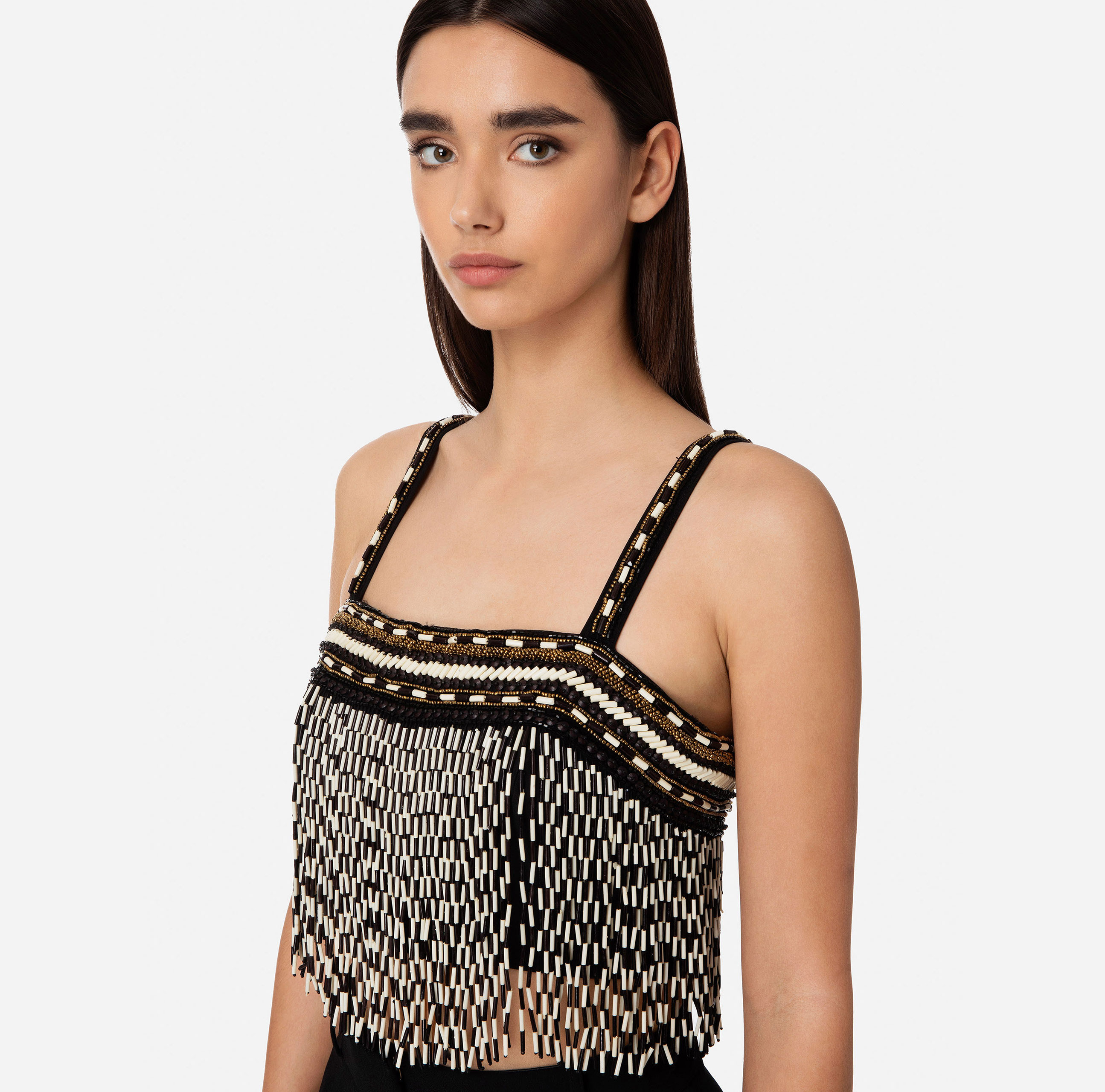 Top with ethnic embroidery and two-tone fringe - Elisabetta Franchi