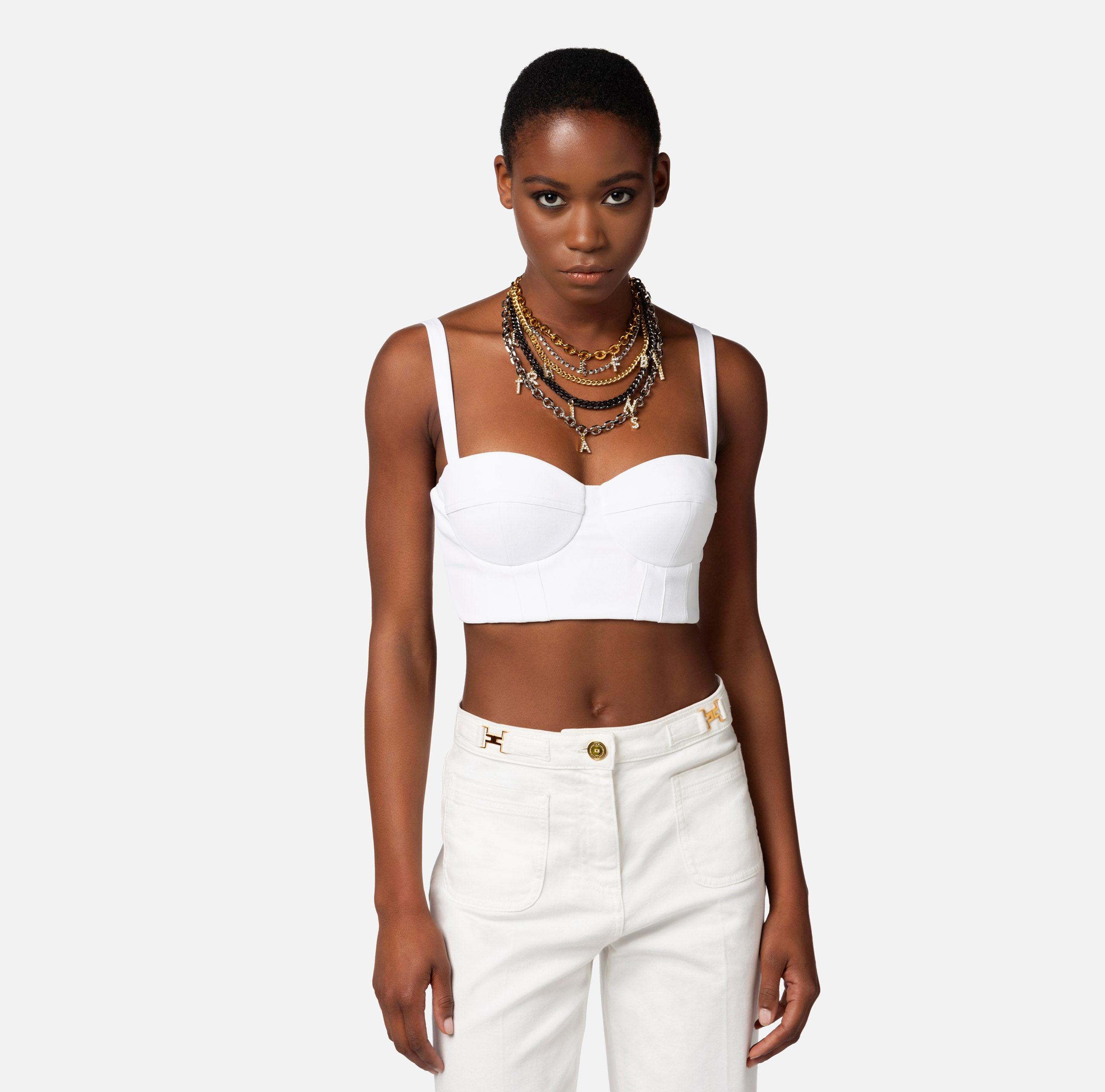 Bustier top in double layer stretch crêpe with necklace - Elisabetta Franchi
