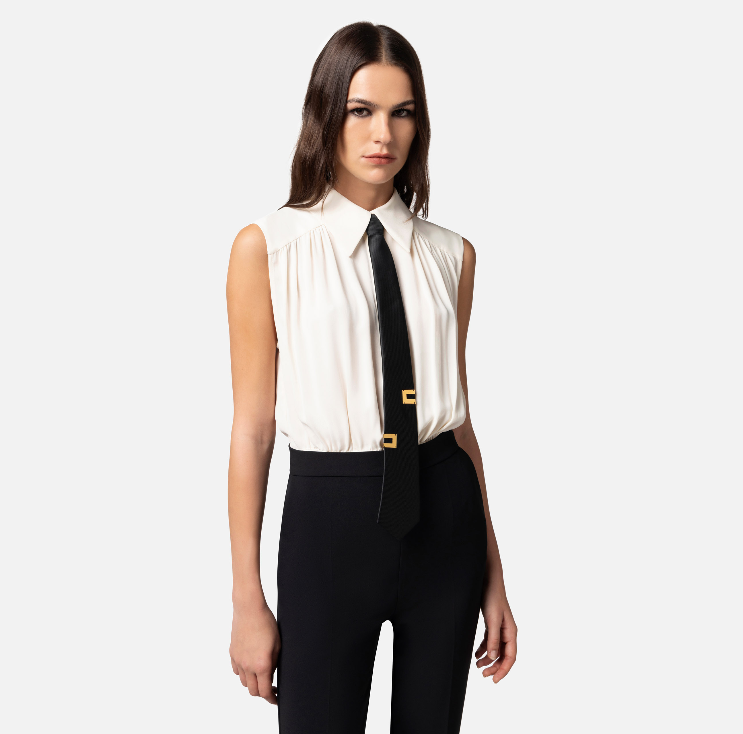 Crêpe and viscose combined jumpsuit with tie - Elisabetta Franchi