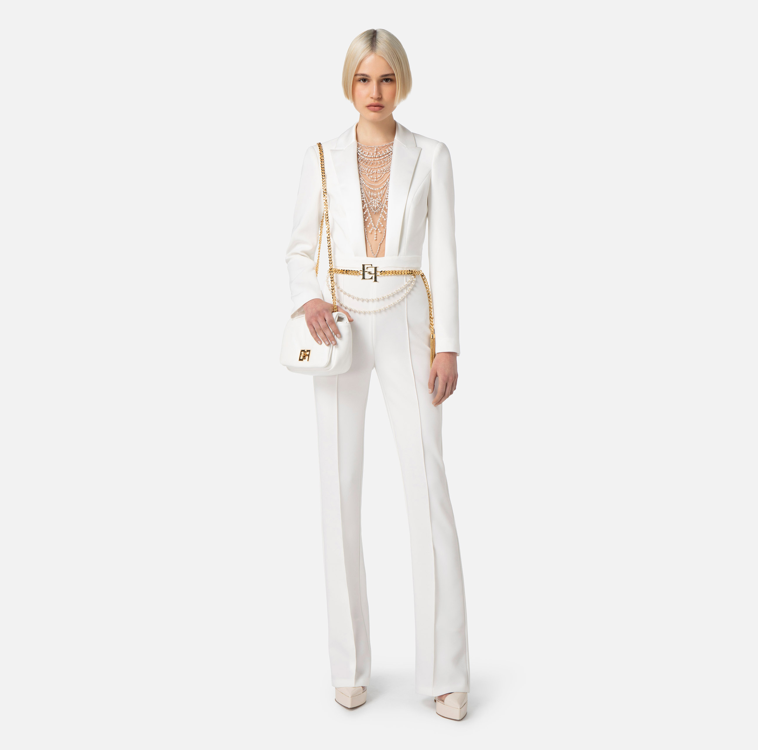 Jumpsuit in crêpe fabric with pearl and rhinestone embroidery - Elisabetta Franchi