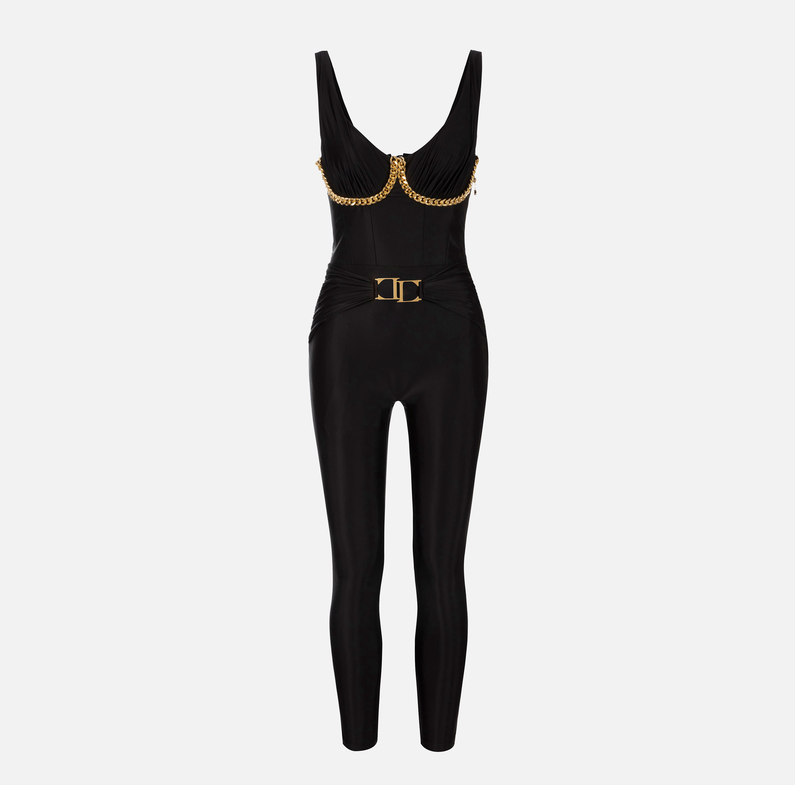Bustier jumpsuit in Lycra fabric with chain - Elisabetta Franchi