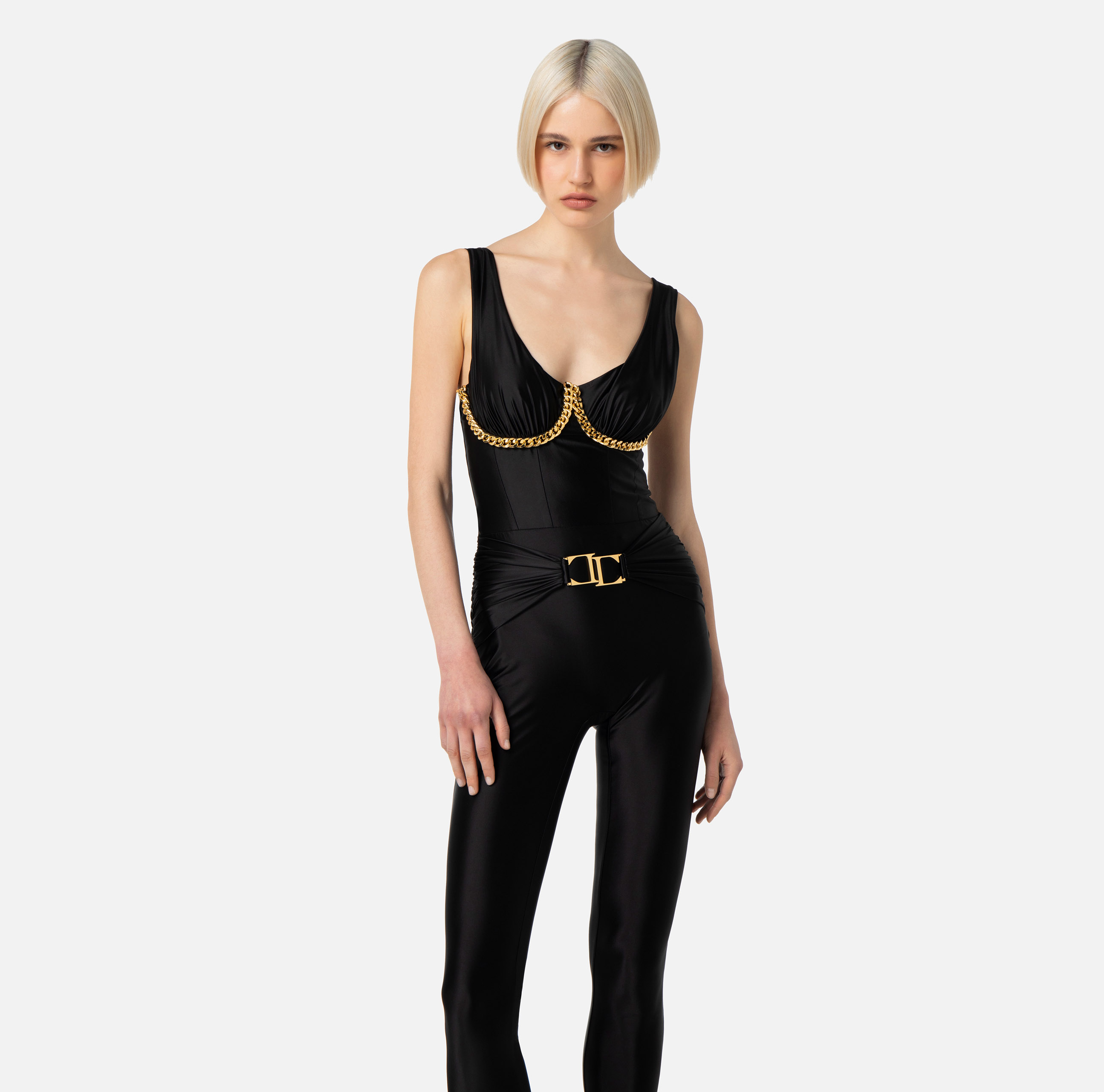 Bustier jumpsuit in Lycra fabric with chain - Elisabetta Franchi