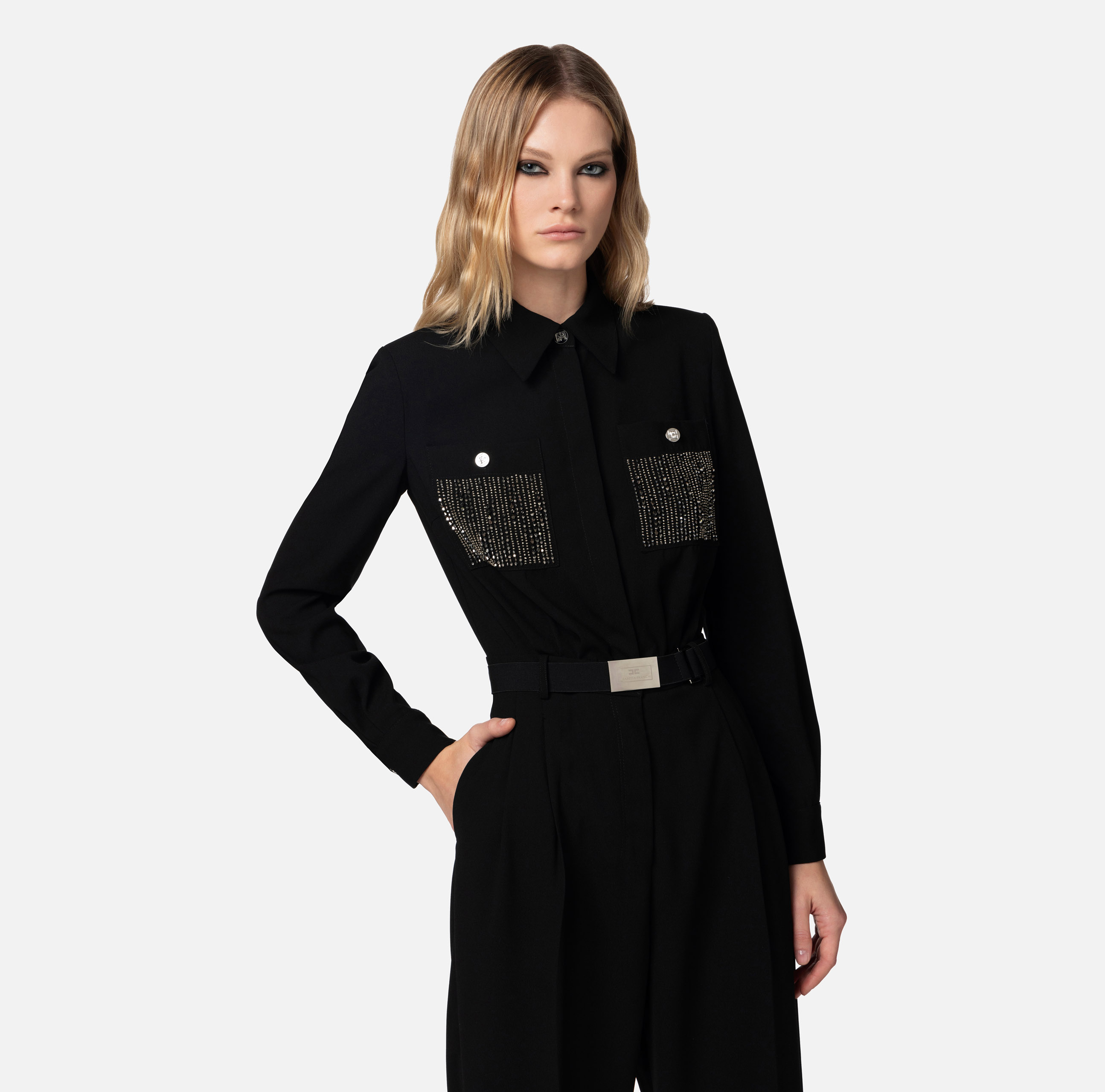 Jumpsuit in crêpe fabric with embroidered pockets - Elisabetta Franchi