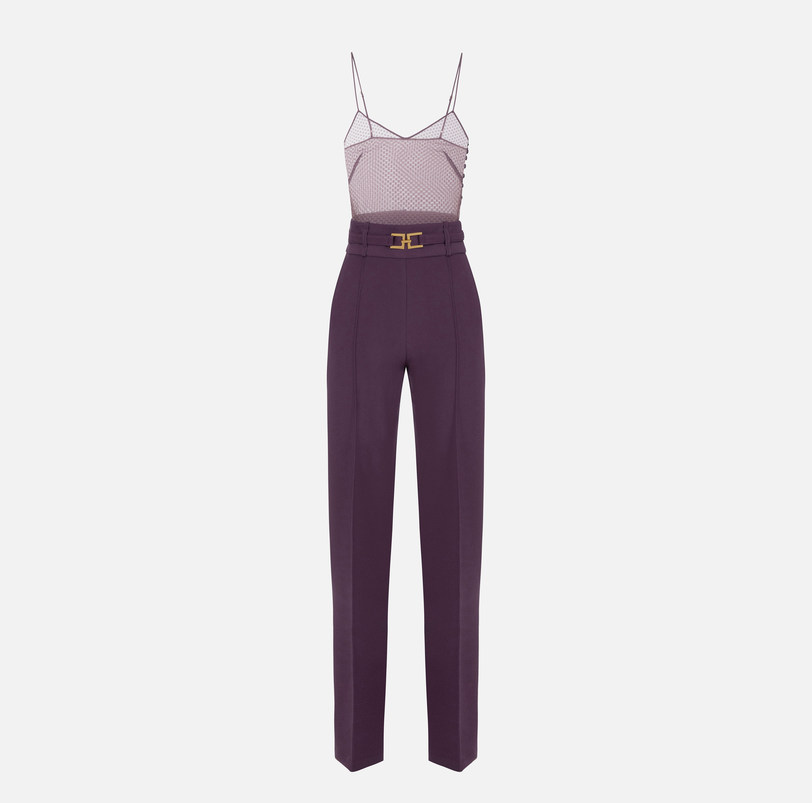 Jumpsuit in crêpe and tulle fabric with belt - Elisabetta Franchi