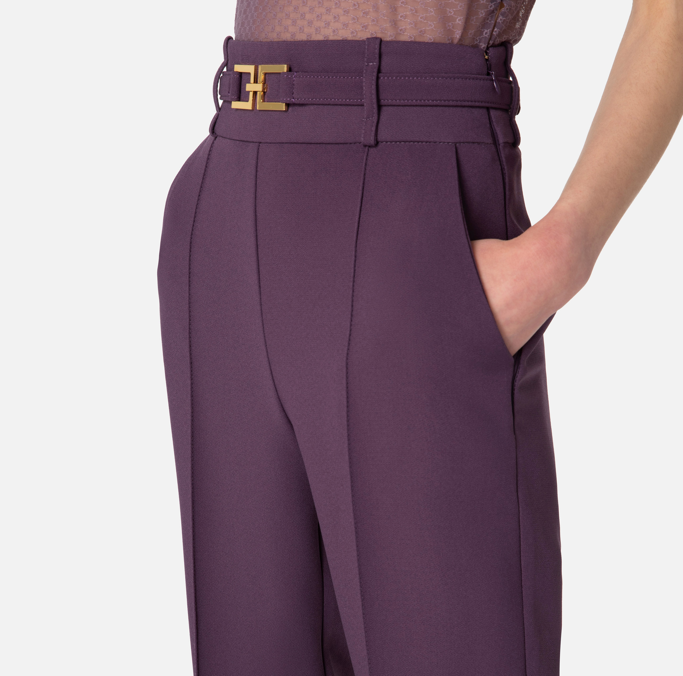 Jumpsuit in crêpe and tulle fabric with belt - Elisabetta Franchi