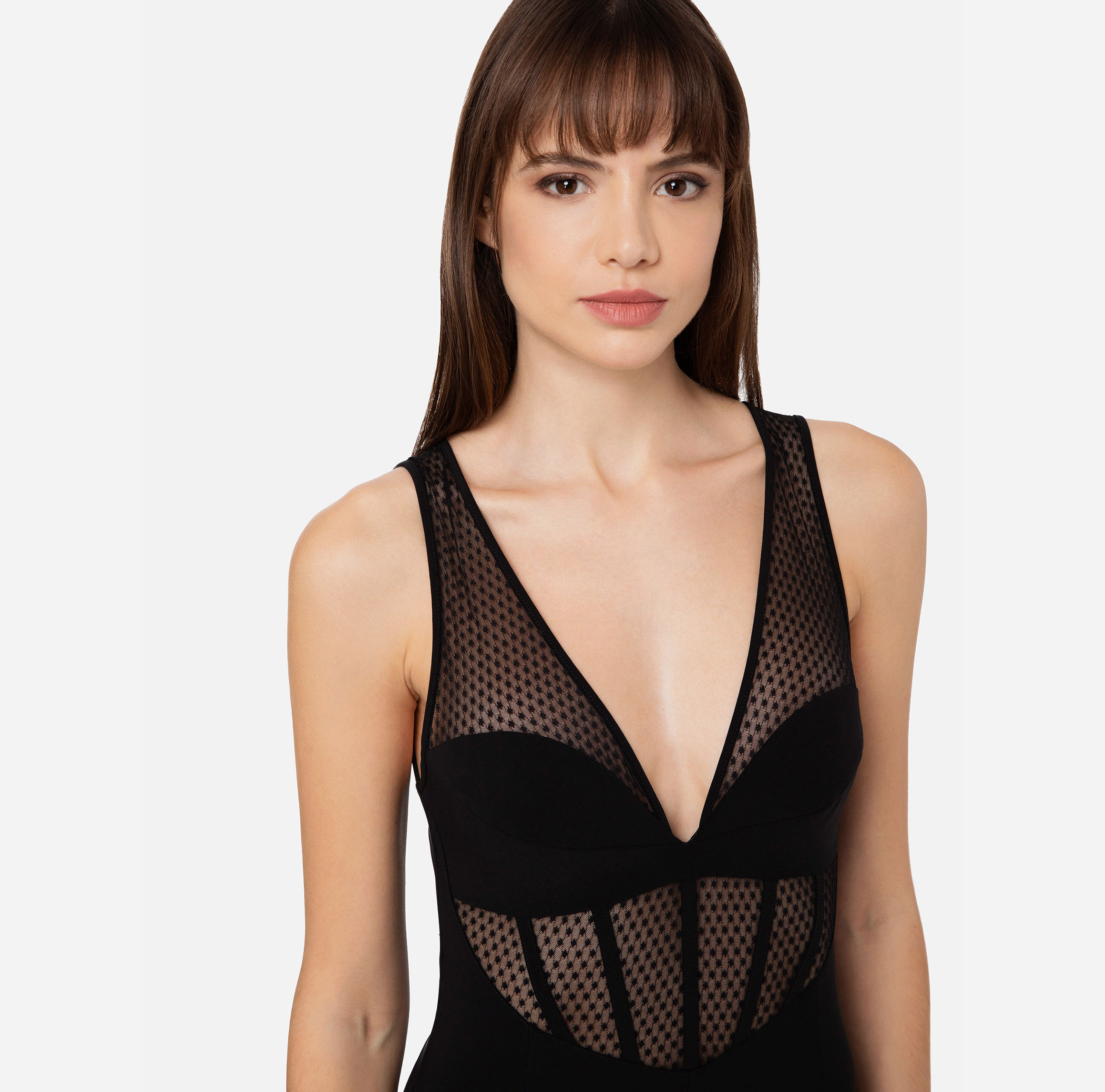 Bustier jumpsuit with tulle inserts - Elisabetta Franchi