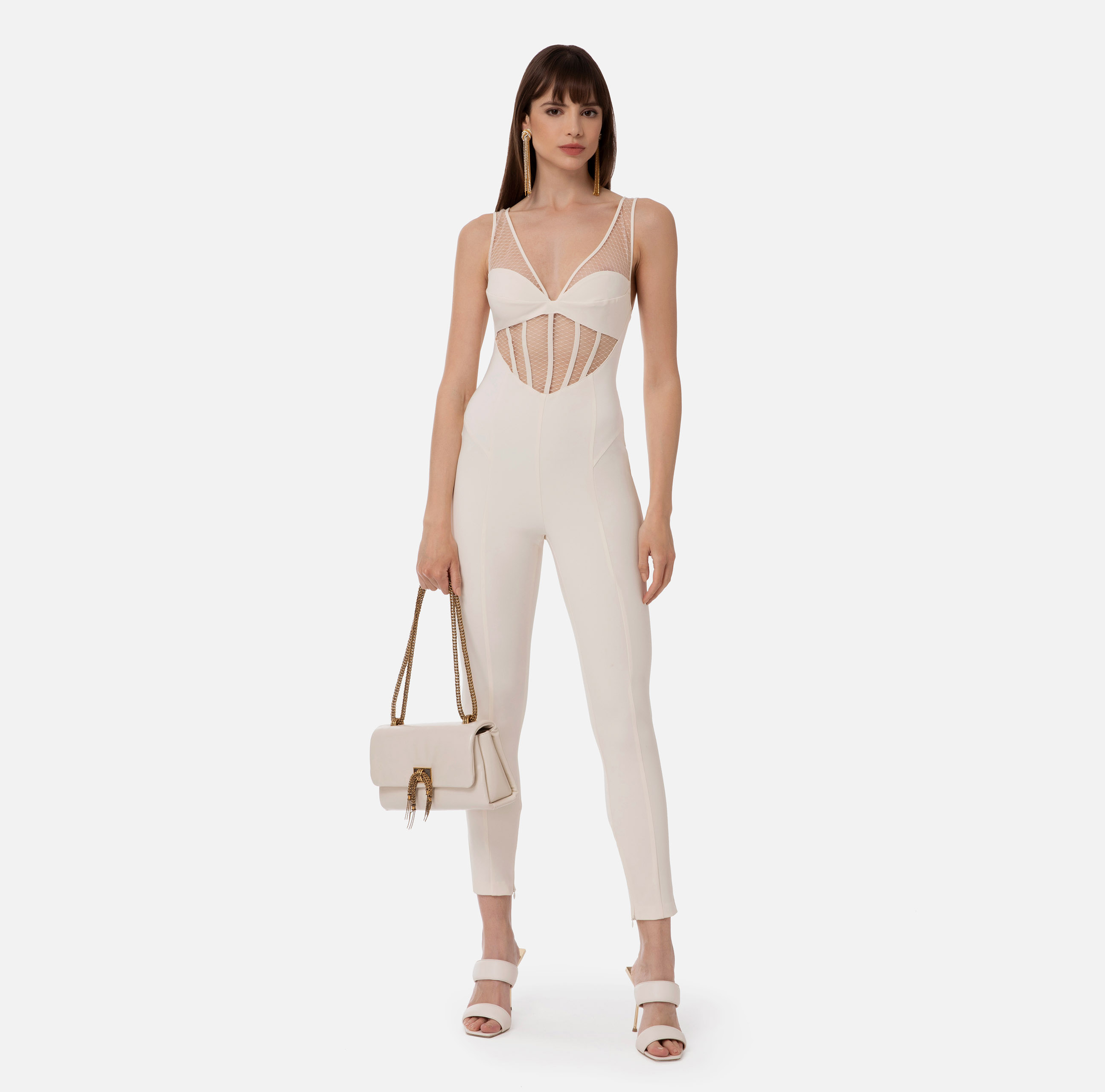 Bustier jumpsuit with tulle inserts - Elisabetta Franchi