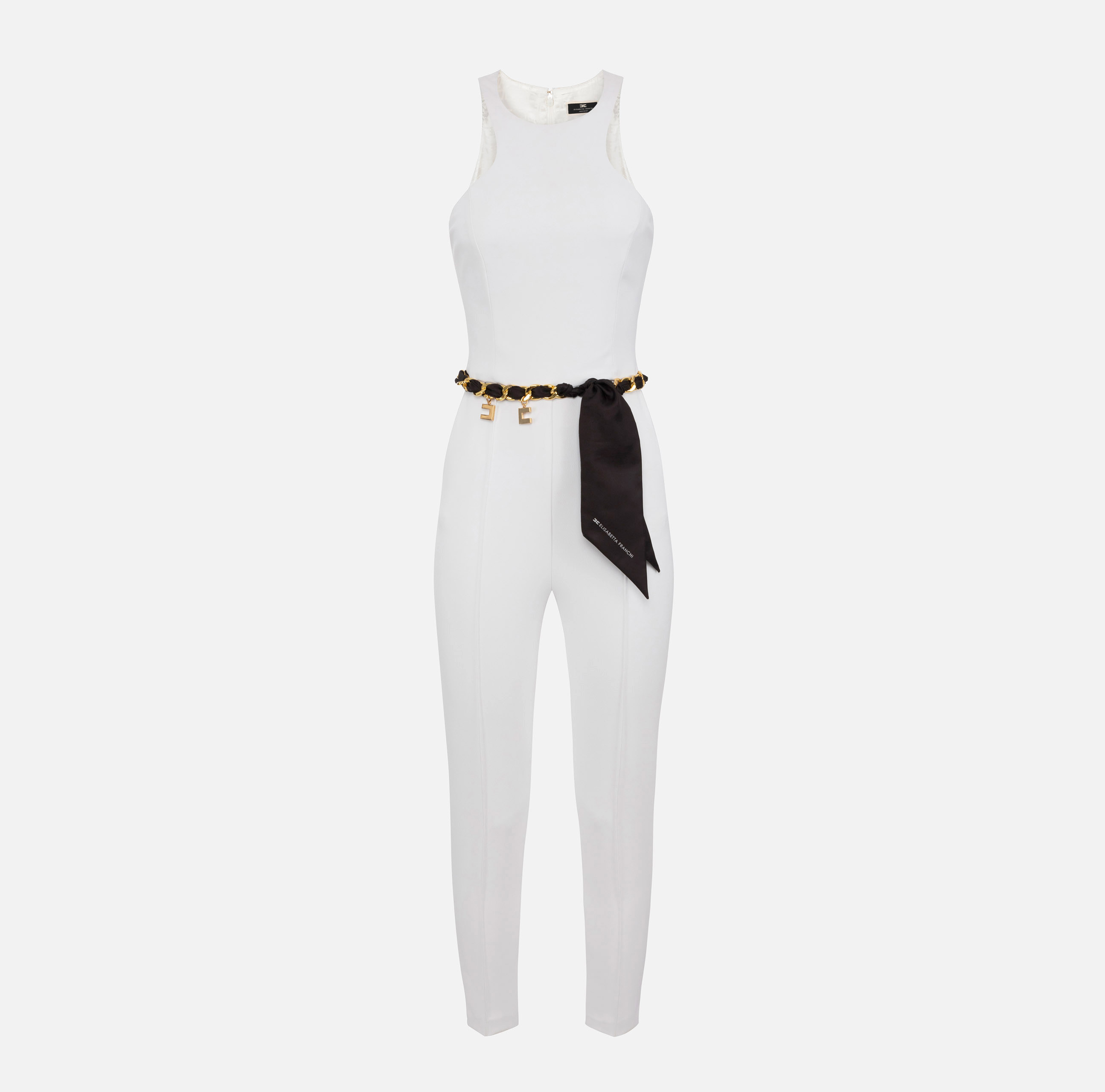 Double layer crêpe jumpsuit with chain belt - Elisabetta Franchi