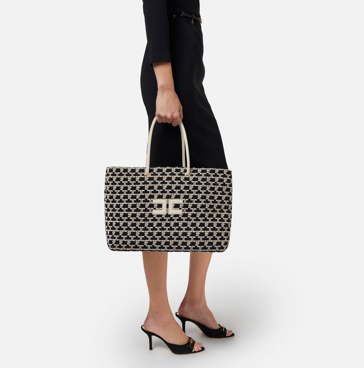 Madame Monogram Shopper Bag With Logo - Elisabetta Franchi