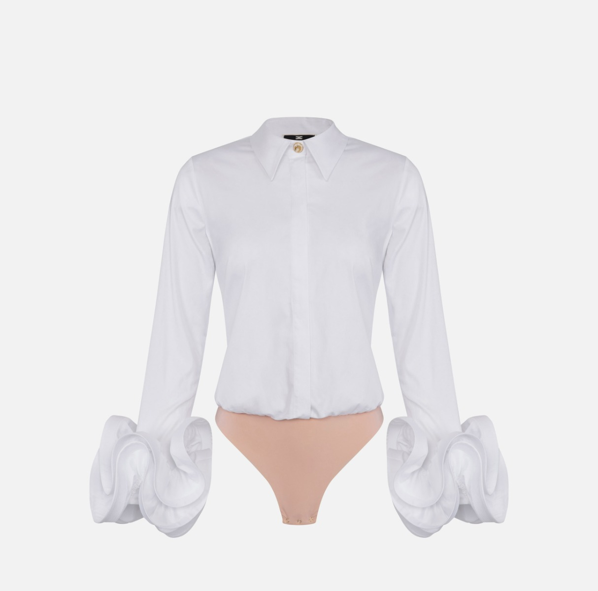 Bodysuit-style blouse in satin fabric with ruffled sleeves - Elisabetta Franchi
