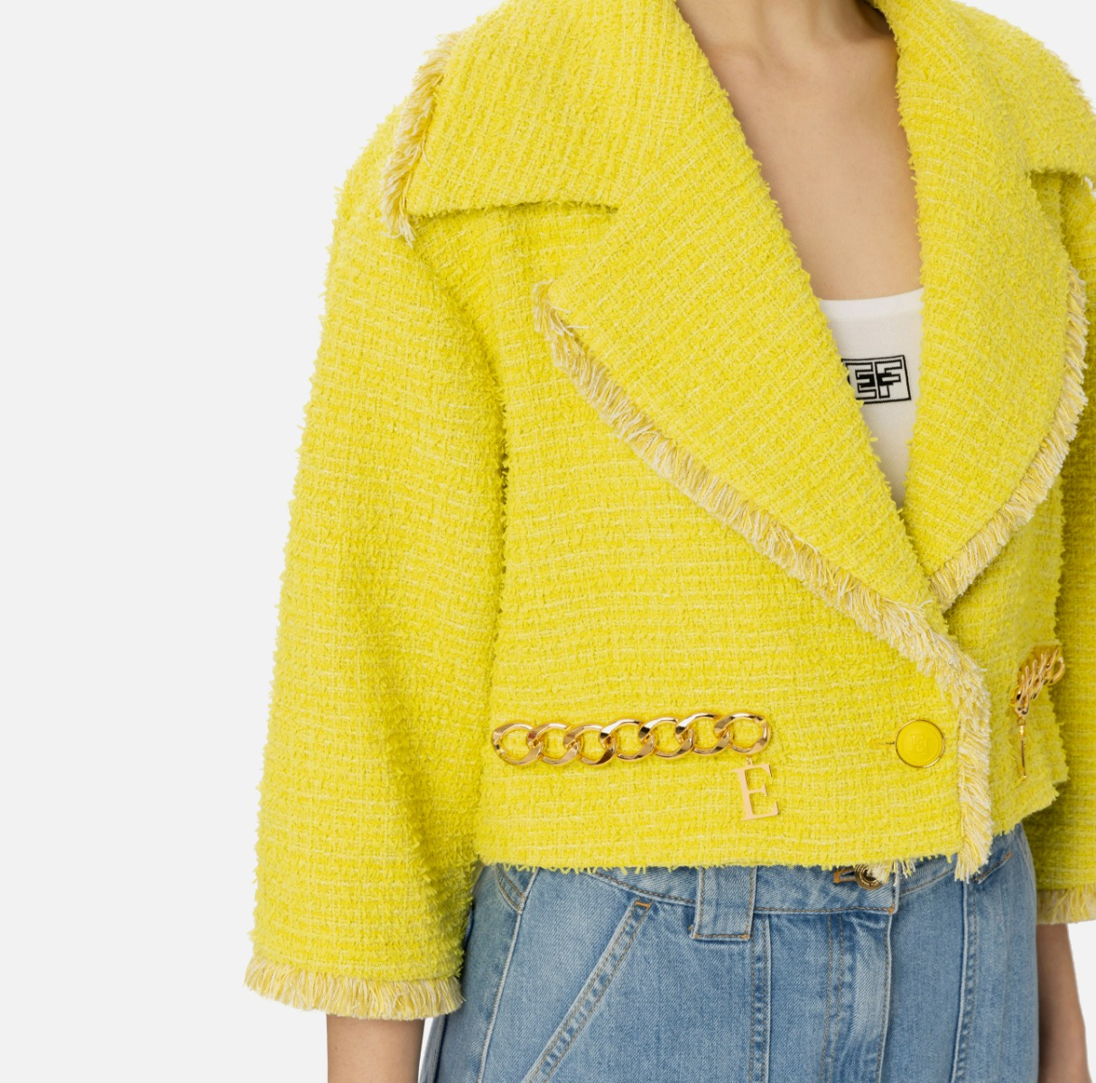 Tweed cropped jacket with chain - Elisabetta Franchi
