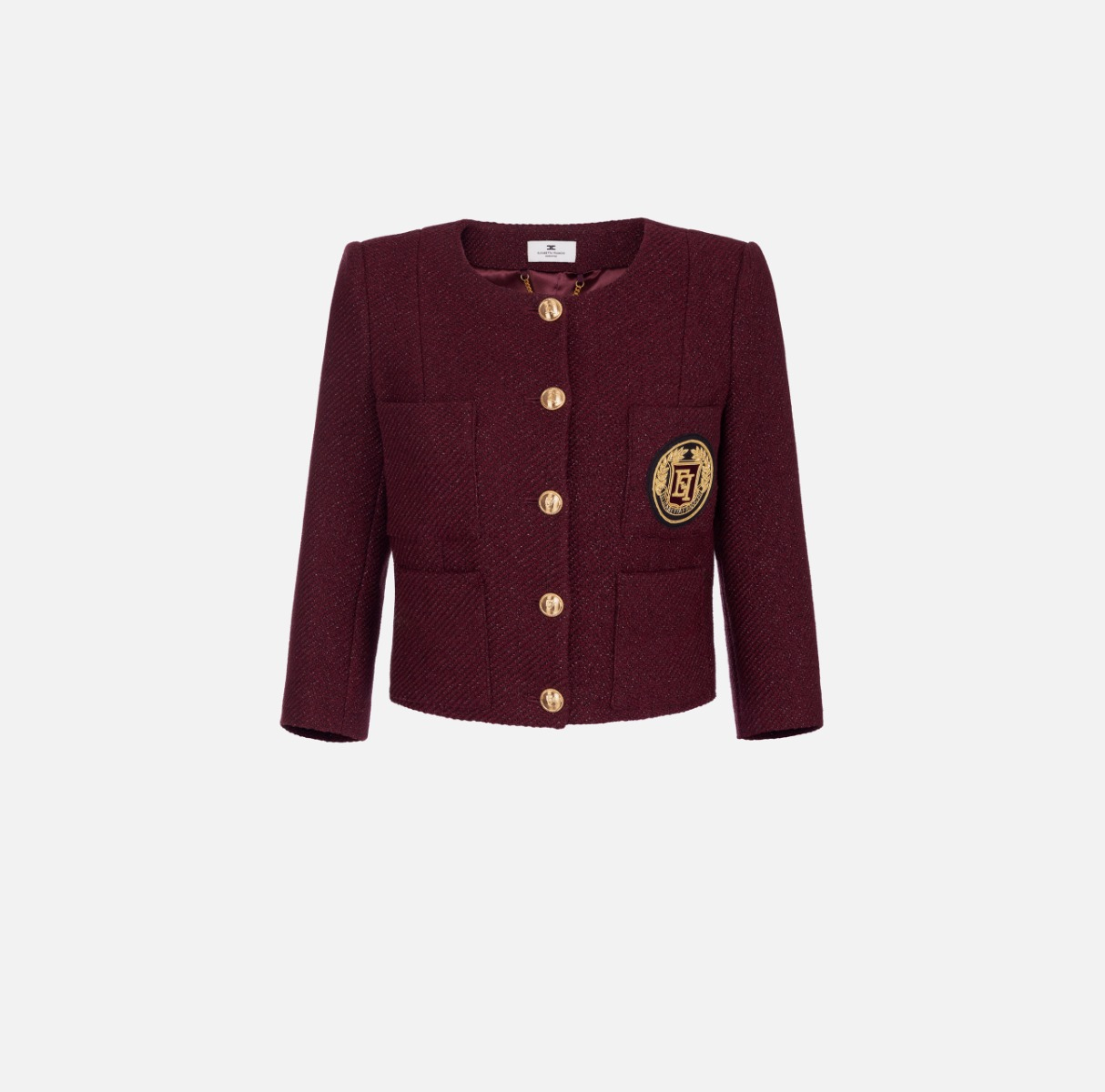 Chaqueta cropped de tweed laminado con bolsillos - Elisabetta Franchi