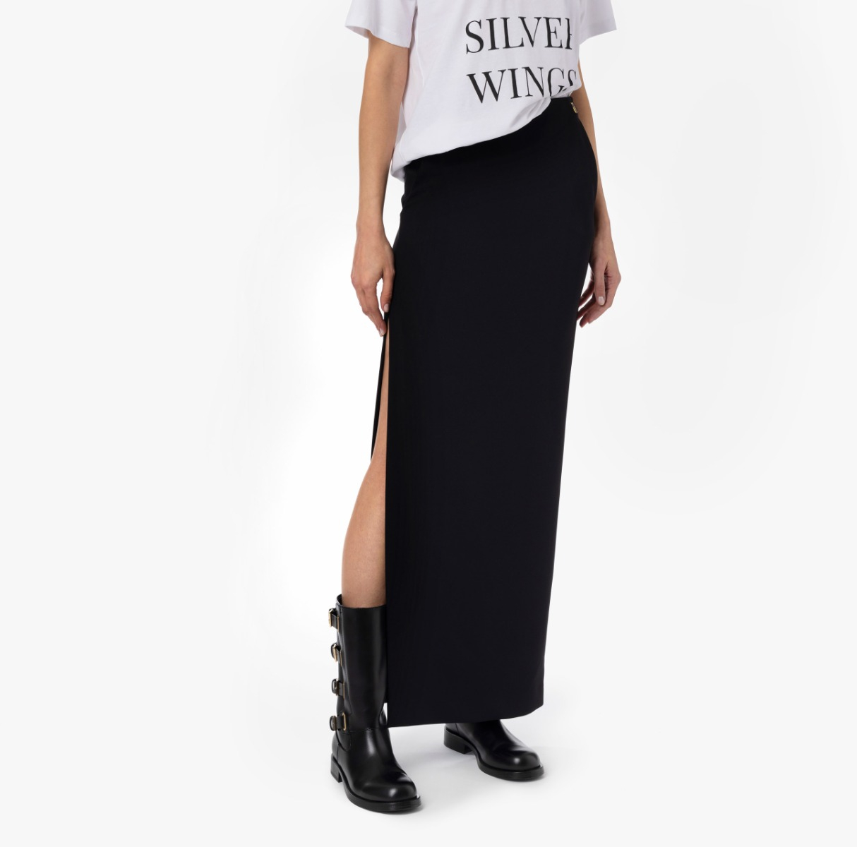 Long skirt in lightweight crêpe fabric with side slit - Elisabetta Franchi