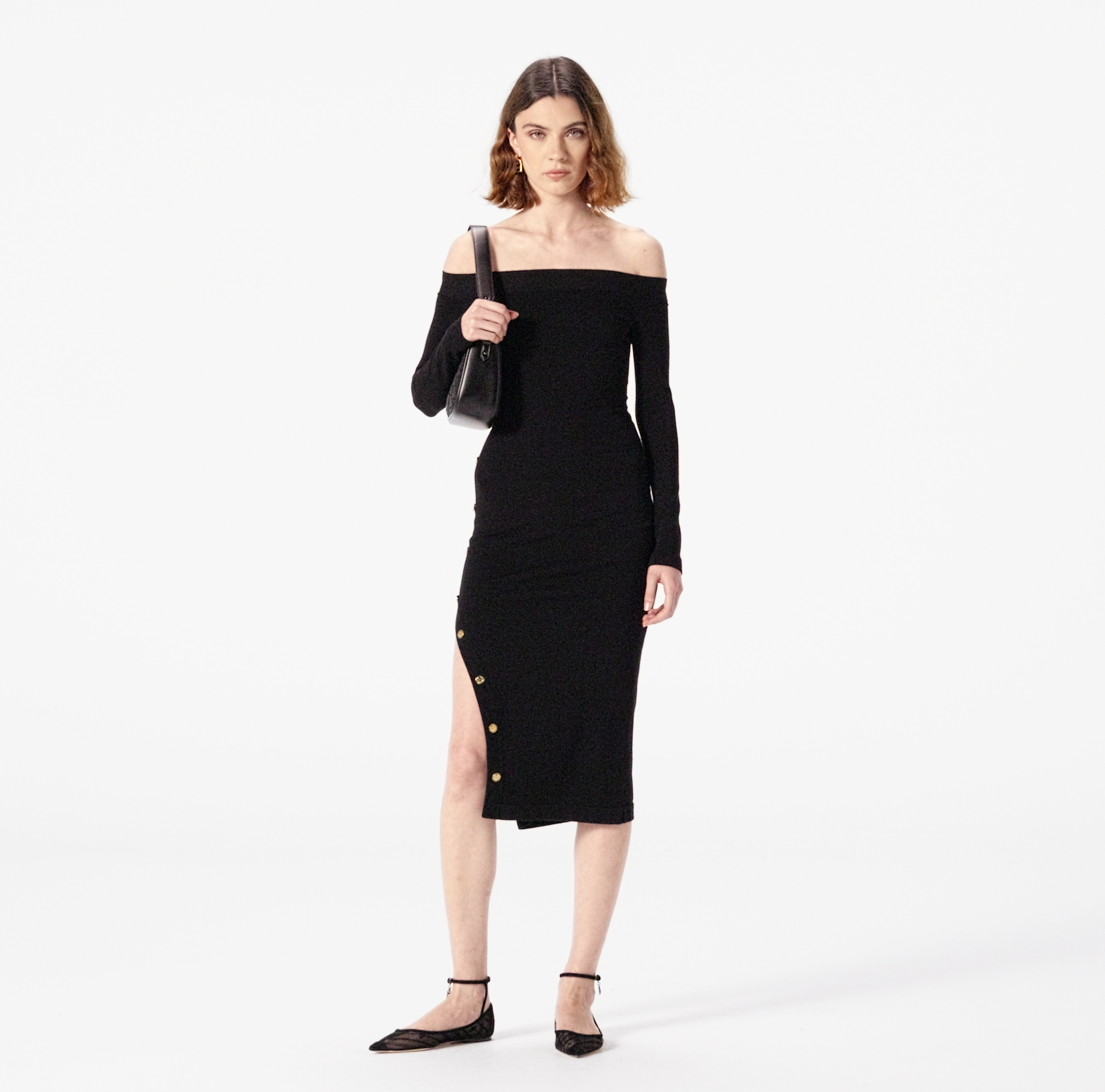 Robe midi en viscose avec boutons sur la fente - Elisabetta Franchi